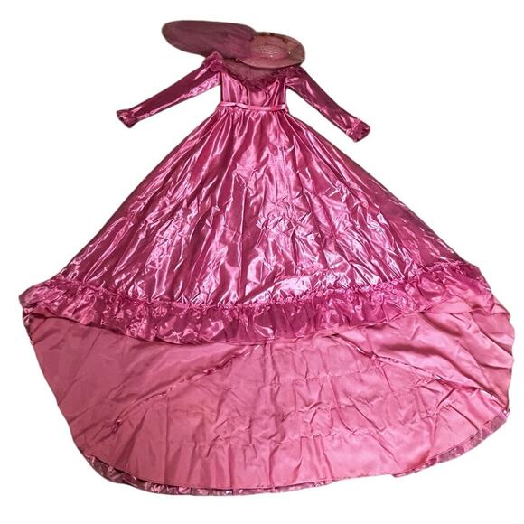 Union Made 70s 80s Southern Belle Dress w/Matching Hat Pink Ruffles & Lace - Picture 1 of 13